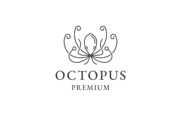 Octopus animal line logo icon design template flat vector