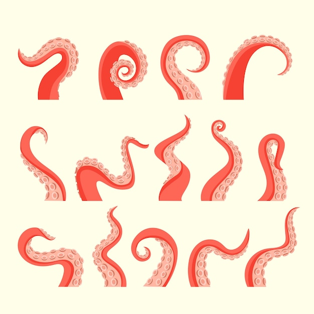 Vettore set di tentacoli d'attacco di polpo