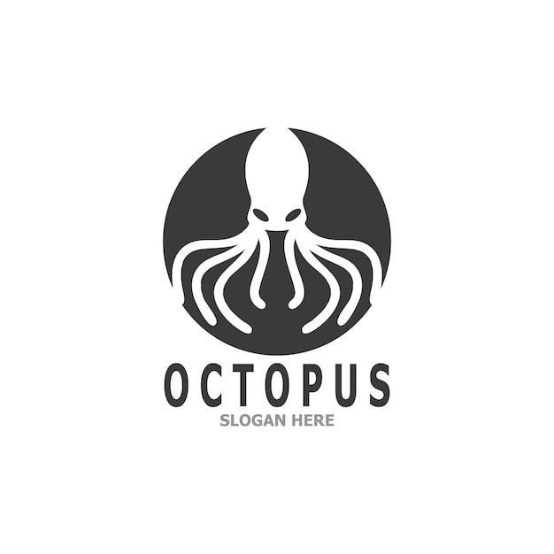 Логотип черного силуэта осьминога и иллюстрация шаблона символа