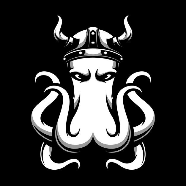 Vector octopus black and white mascot design