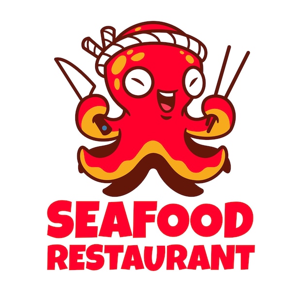 Octopus chef-kok mascotte cartoon logo