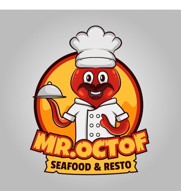 Octopus chef mascot logo illustration