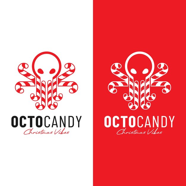 Vector octopus christmas candy logo design template