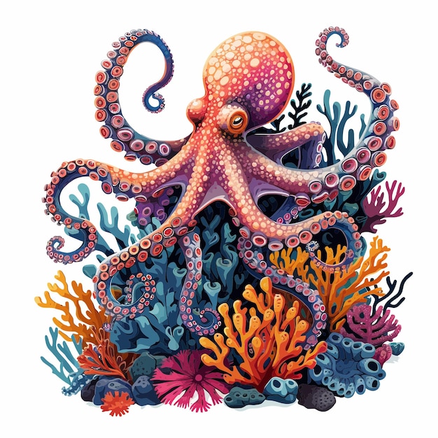 Octopus on coral reef 1