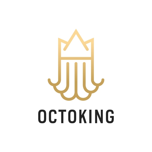 Vector octopus crown king line art style logo icon design idea