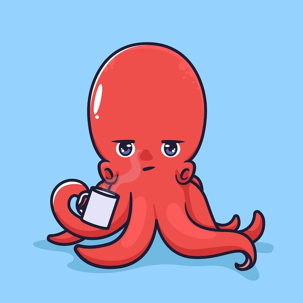 Octopus drink koffie cartoon afbeelding