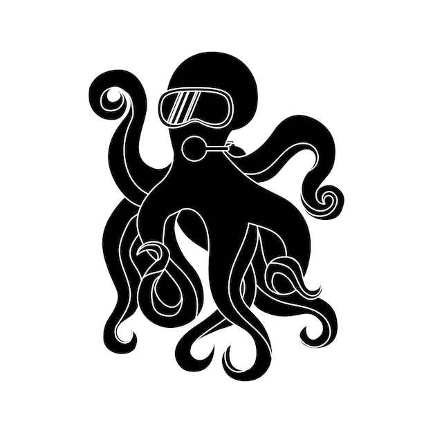 Octopus duiker eenvoudig silhouetpictogram voor duikschool of infographic over duiken naar diepte