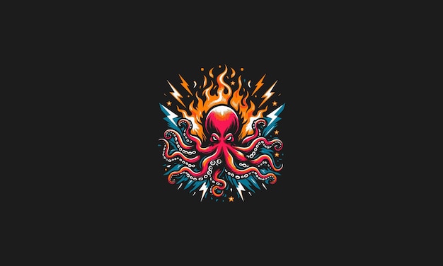 Octopus on flames vector illustration design