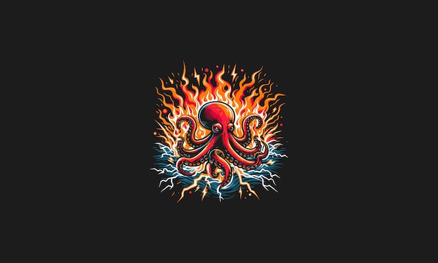 Octopus on flames vector illustration design