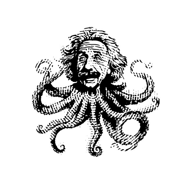 Vector octopus fysica tatoeage vector zwart-wit graphics einstein