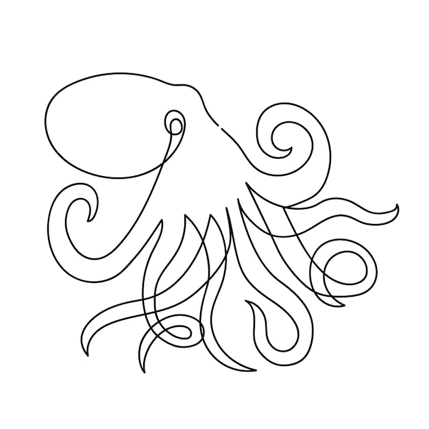Octopus getekend in één lijn op wit met roze verfvlekken Onderwater dier Ontwerp voor logo tattoo