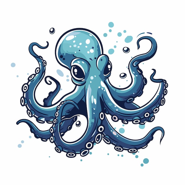 Vector octopus hand drawn vector illustration isolated on white background cartoon style