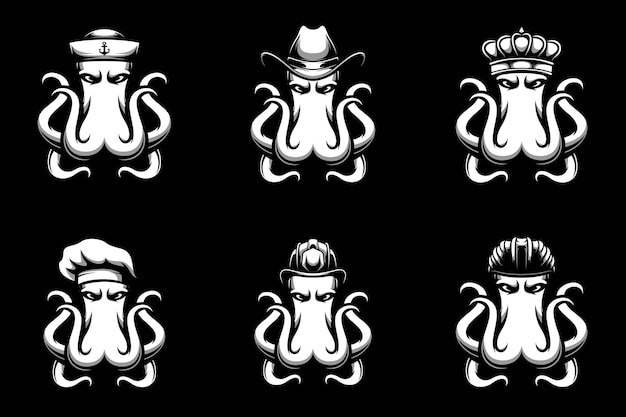 Octopus heads bundle black and white