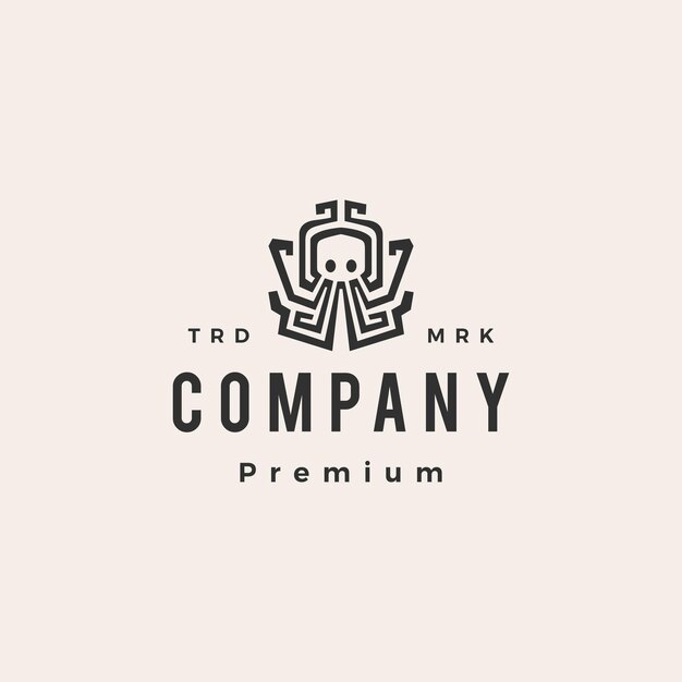 Octopus hipster vintage logo template