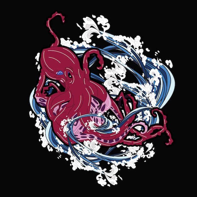 Иллюстрация осьминога в японском стиле для мероприятия монстров кайдзюне