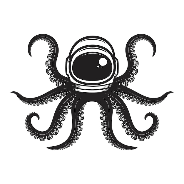 Octopus in ruimtevaarderhelm. Ontwerpelement voor poster, embleem, t-shirt.