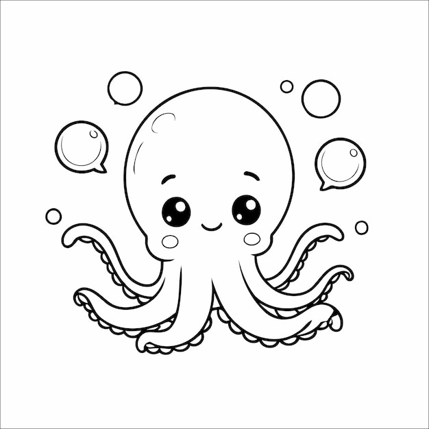 Vector octopus juggling bubbles coloring page for toddlers