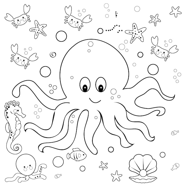 Octopus kleurplaat voor kinderen