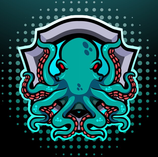 Octopus kraken mascotte esport logo design