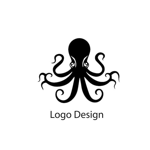 白い背景にタコのロゴデザイン黒のシンプルなフラット アイコン