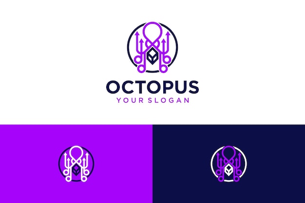 Vector octopus logo design with line art and seafood