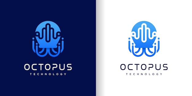 octopus logo design with technology style premium vector