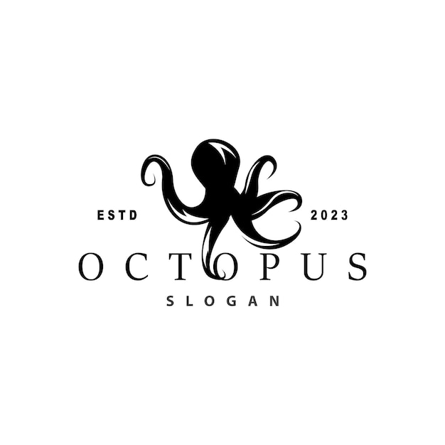 Octopus Logo Old Retro Vintage Design Ocean Animal Vector Tentacle Illustration Template