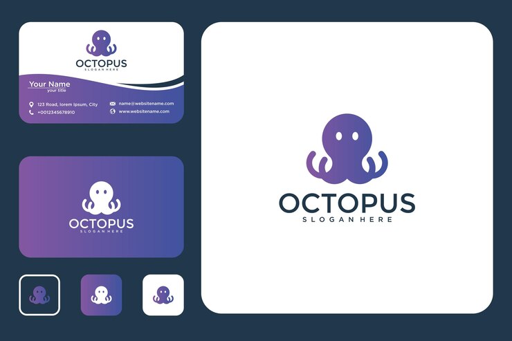 Vector octopus logo ontwerp en visitekaartje