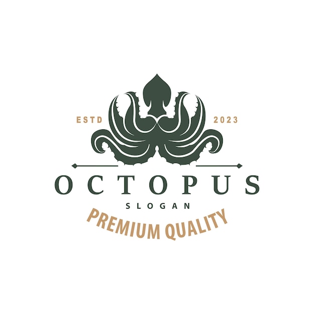 Octopus Logo Oude Retro Vintage Oceaan Dierlijke Vector Tentakel Illustratie Ontwerpsjabloon