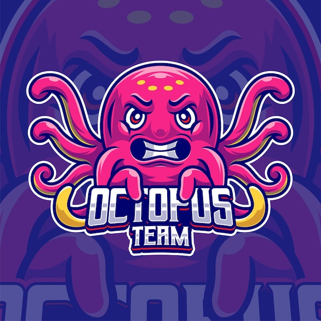 Octopus mascot cartoon logo template