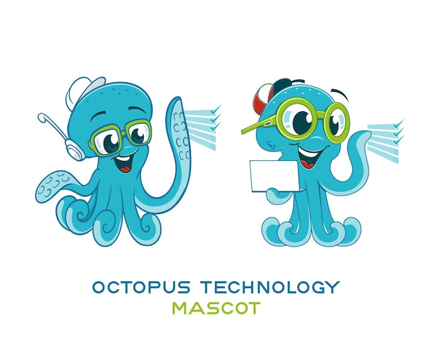 Vector octopus mascot technology logo