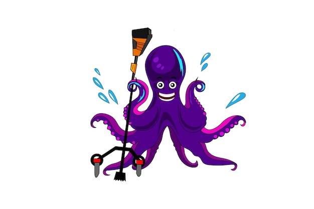 Vector octopus mascot washing pole concept vector