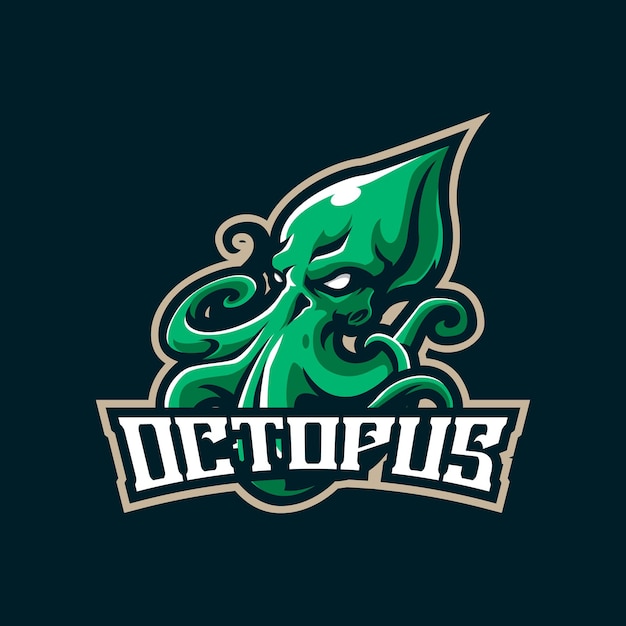 Octopus mascotte logo ontwerp vector met moderne illustratie concept stijl voor badge, embleem en t-shirt afdrukken. Octopusillustratie voor sport- en esport-team.