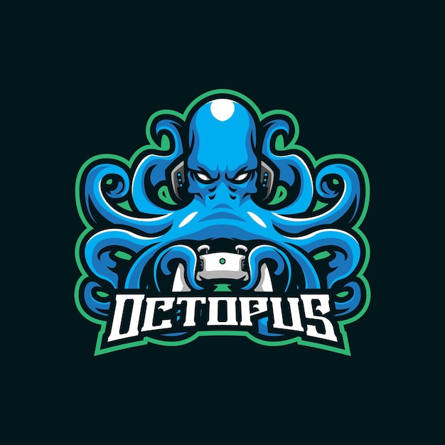 Octopus mascotte logo ontwerp vector met moderne illustratie conceptstijl voor badge embleem en t-shirt afdrukken Octopus gamer illustratie voor esport team