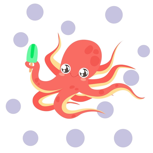 octopus met ijs roze octopus schattige clam in de zee voorraad vectorillustratie geïsoleerd