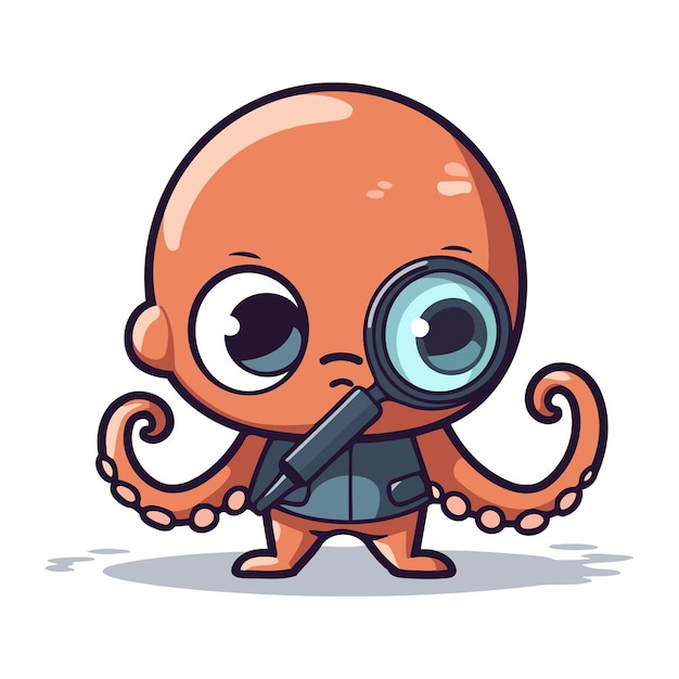 Vector octopus met vergrootglas leuke cartoon vector illustratie