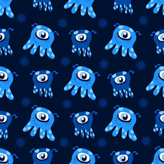 Vector octopus monsters on a blue background pattern