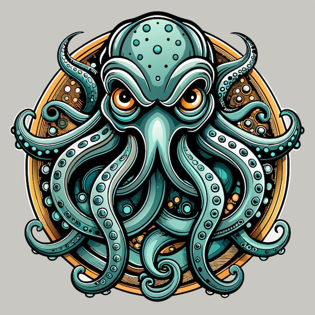 Octopus octoskull evil hand drawn cartoon character sticker icon concept isolated illustration