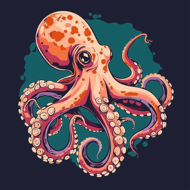 Octopus op een donkere achtergrond Vector illustratie in cartoon stijl