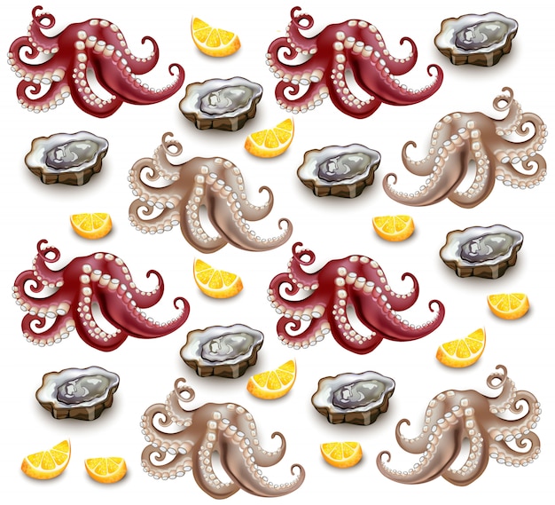 Octopus and oysters sea food pattern