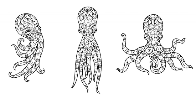 Octopus patroon. Hand getrokken schets illustratie voor volwassen kleurboek