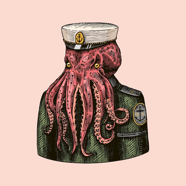 Octopus sailor. Sea captain.