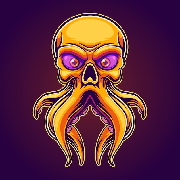 Vector octopus scary halloween mascot illustration