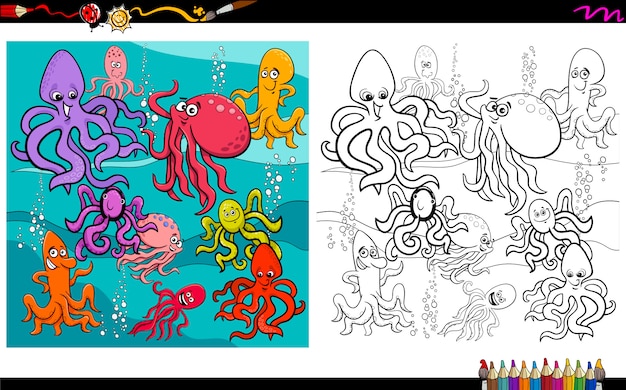 Octopus Sea Animal Characters Coloring Book