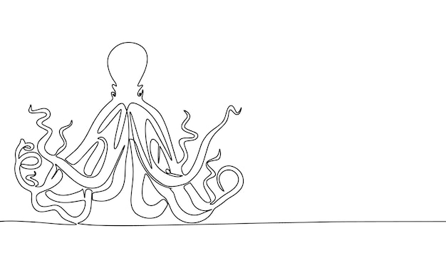 Octopus sea animal One line continuous octopus ocean animal Line art outline single line silhoue