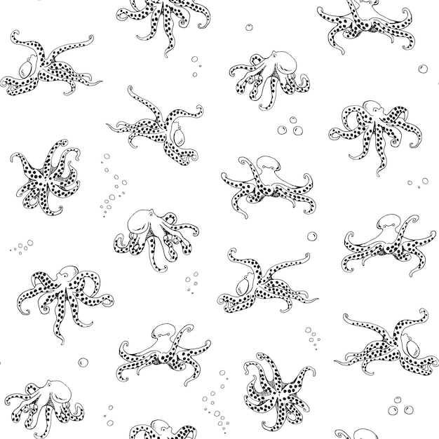 Octopus sea life vector seamless pattern