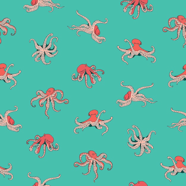 Octopus sea life vector seamless pattern