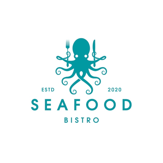 Modello di logo di bistrot di pesce di polpo