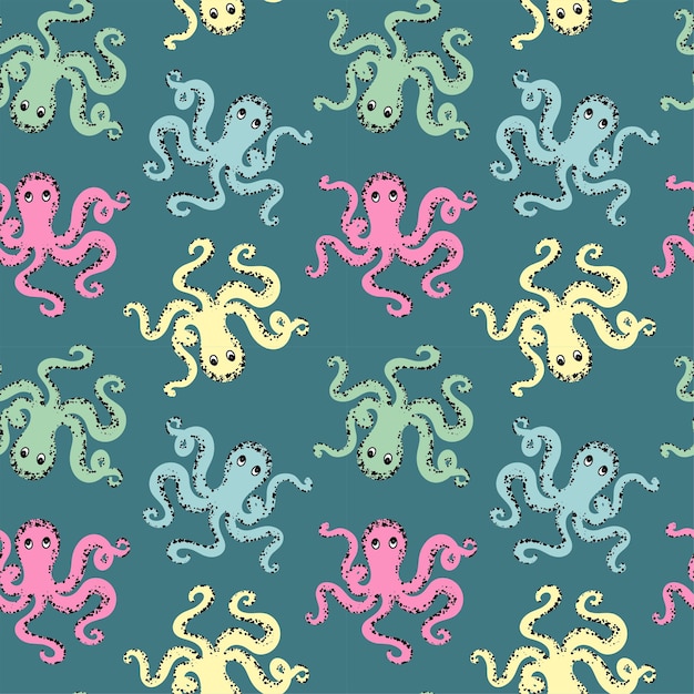 Vector octopus seamless pattern cute vector illustration