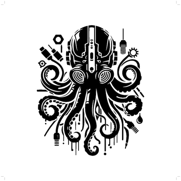 Vector octopus silhouette in animal cyberpunk modern futuristic illustration
